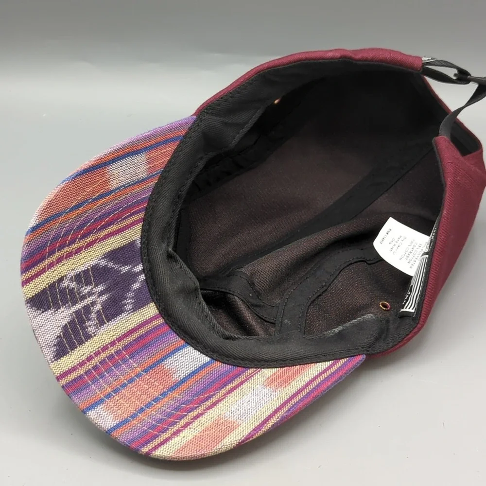 HUF 5 Panel Hat Cap Burgundy Tribal Stripe Bill Strapback Made in USA